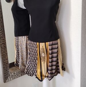 Elegant Black and Gold Necktie Women's Skirt Elastic Waist 30" Crystal Beads